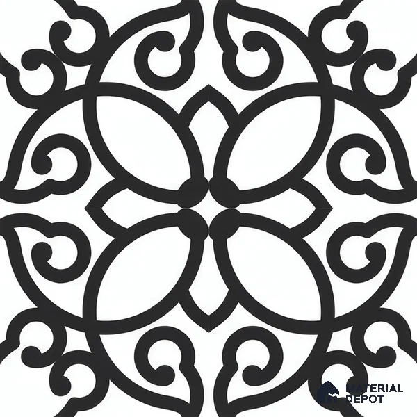 Moroccan Floor & Wall Tile TL 07635 Monochrome Floral Medley 1 ft x 1 ft Matte Finish Vitrified Tile - 9 mm | Suitable For Bathroom, Kitchen, Entryway | Please Expect a Slight Variation of Pattern