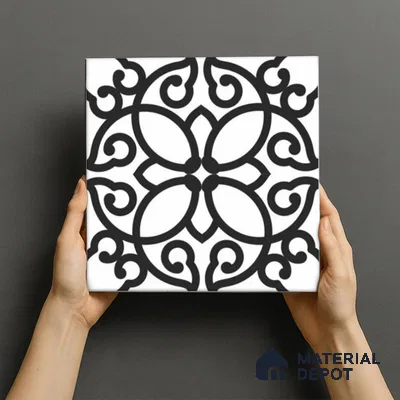 Moroccan Floor & Wall Tile TL 07635 Monochrome Floral Medley 1 ft x 1 ft Matte Finish Vitrified Tile - 9 mm | Suitable For Bathroom, Kitchen, Entryway | Please Expect a Slight Variation of Pattern