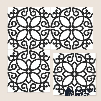 Moroccan Floor & Wall Tile TL 07635 Monochrome Floral Medley 1 ft x 1 ft Matte Finish Vitrified Tile - 9 mm | Suitable For Bathroom, Kitchen, Entryway | Please Expect a Slight Variation of Pattern