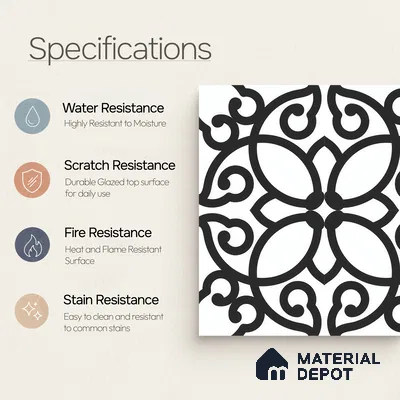 Moroccan Floor & Wall Tile TL 07635 Monochrome Floral Medley 1 ft x 1 ft Matte Finish Vitrified Tile - 9 mm | Suitable For Bathroom, Kitchen, Entryway | Please Expect a Slight Variation of Pattern