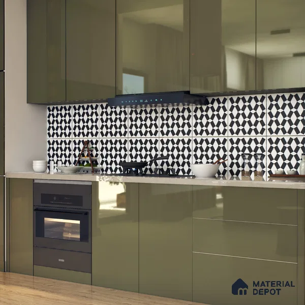 Moroccan Floor & Wall Tile TL 07636 Monochrome Optic Weave 1 ft x 1 ft Matte Finish Vitrified Tile - 9 mm | Suitable For Bathroom, Kitchen, Entryway | Please Expect a Slight Variation of Pattern