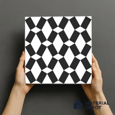 Moroccan Floor & Wall Tile TL 07636 Monochrome Optic Weave 1 ft x 1 ft Matte Finish Vitrified Tile - 9 mm | Suitable For Bathroom, Kitchen, Entryway | Please Expect a Slight Variation of Pattern