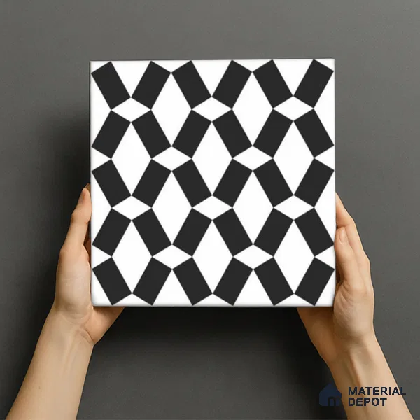 Moroccan Floor & Wall Tile TL 07636 Monochrome Optic Weave 1 ft x 1 ft Matte Finish Vitrified Tile - 9 mm | Suitable For Bathroom, Kitchen, Entryway | Please Expect a Slight Variation of Pattern