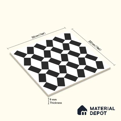 Moroccan Floor & Wall Tile TL 07636 Monochrome Optic Weave 1 ft x 1 ft Matte Finish Vitrified Tile - 9 mm | Suitable For Bathroom, Kitchen, Entryway | Please Expect a Slight Variation of Pattern