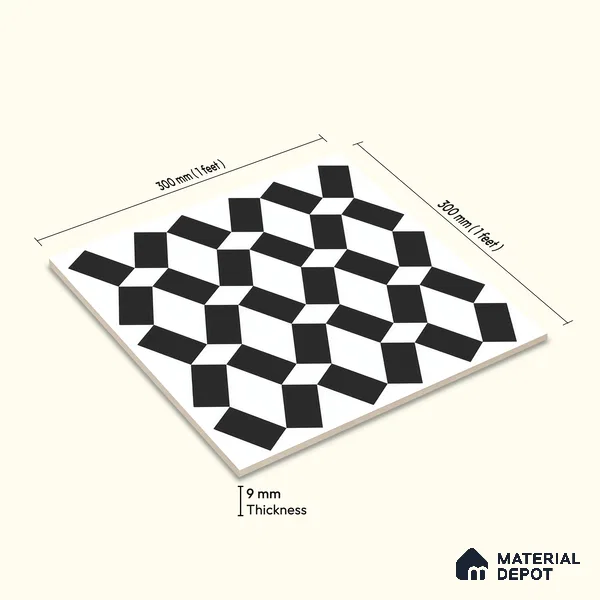 Moroccan Floor & Wall Tile TL 07636 Monochrome Optic Weave 1 ft x 1 ft Matte Finish Vitrified Tile - 9 mm | Suitable For Bathroom, Kitchen, Entryway | Please Expect a Slight Variation of Pattern