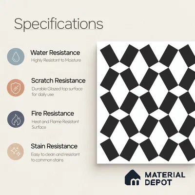 Moroccan Floor & Wall Tile TL 07636 Monochrome Optic Weave 1 ft x 1 ft Matte Finish Vitrified Tile - 9 mm | Suitable For Bathroom, Kitchen, Entryway | Please Expect a Slight Variation of Pattern