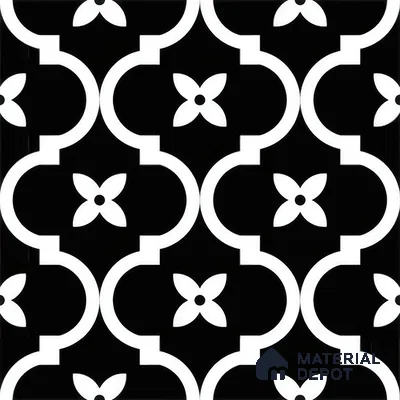 Moroccan Floor & Wall Tile TL 07637 Monochrome Noir Quatrefoil 1 ft x 1 ft Matte Finish Vitrified Tile - 9 mm | Suitable For Bathroom, Kitchen, Entryway | Please Expect a Slight Variation of Pattern