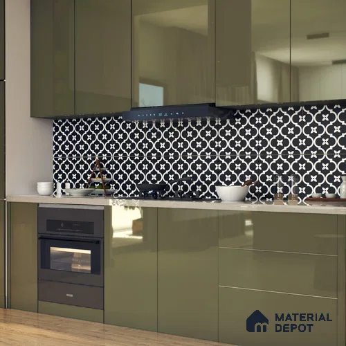 Moroccan Floor & Wall Tile TL 07637 Monochrome Noir Quatrefoil 1 ft x 1 ft Matte Finish Vitrified Tile - 9 mm | Suitable For Bathroom, Kitchen, Entryway | Please Expect a Slight Variation of Pattern