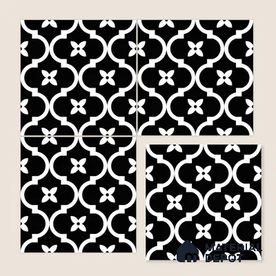 Moroccan Floor & Wall Tile TL 07637 Monochrome Noir Quatrefoil 1 ft x 1 ft Matte Finish Vitrified Tile - 9 mm | Suitable For Bathroom, Kitchen, Entryway | Please Expect a Slight Variation of Pattern