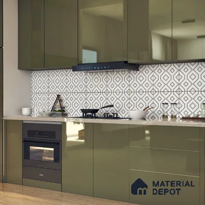 Moroccan Floor & Wall Tile TL 07638 Monochrome Diamond Linea 1 ft x 1 ft Matte Finish Vitrified Tile - 9 mm | Suitable For Bathroom, Kitchen, Entryway | Please Expect a Slight Variation of Pattern