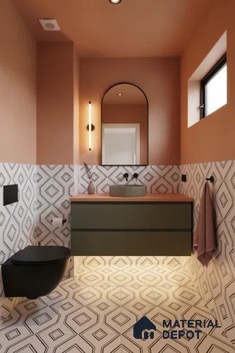 Moroccan Floor & Wall Tile TL 07638 Monochrome Diamond Linea 1 ft x 1 ft Matte Finish Vitrified Tile - 9 mm | Suitable For Bathroom, Kitchen, Entryway | Please Expect a Slight Variation of Pattern