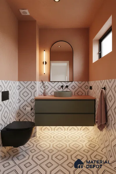 Moroccan Floor & Wall Tile TL 07638 Diamond Linea 1 ft x 1 ft Matte Finish Vitrified Tile - 9 mm | Suitable For Bathroom, Kitchen, Living Area | Please Expect a Slight Variation of Pattern (Sample)