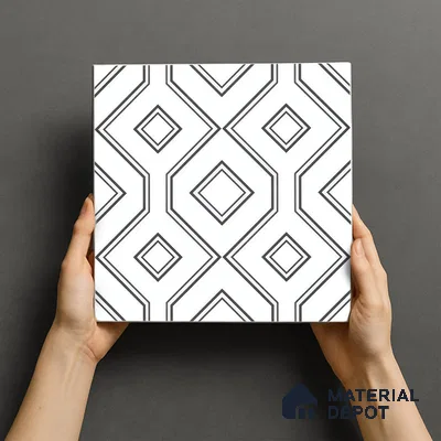 Moroccan Floor & Wall Tile TL 07638 Monochrome Diamond Linea 1 ft x 1 ft Matte Finish Vitrified Tile - 9 mm | Suitable For Bathroom, Kitchen, Entryway | Please Expect a Slight Variation of Pattern