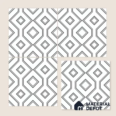 Moroccan Floor & Wall Tile TL 07638 Monochrome Diamond Linea 1 ft x 1 ft Matte Finish Vitrified Tile - 9 mm | Suitable For Bathroom, Kitchen, Entryway | Please Expect a Slight Variation of Pattern