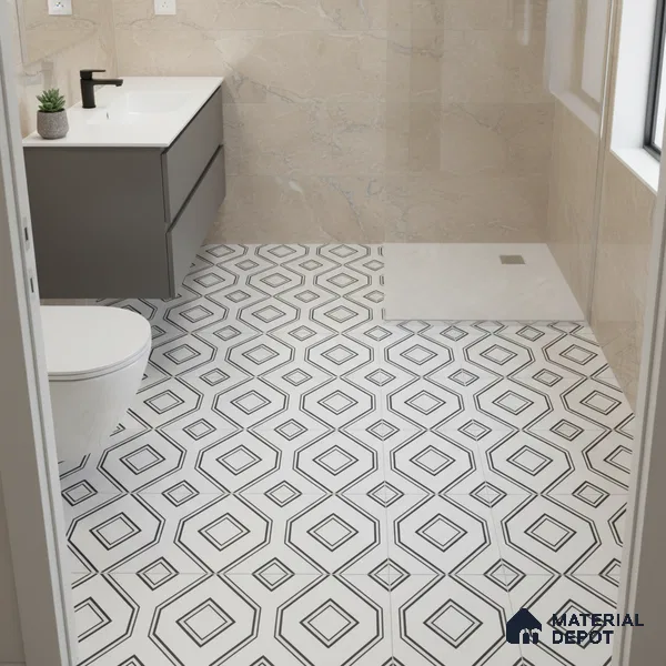 Moroccan Floor & Wall Tile TL 07638 Diamond Linea 1 ft x 1 ft Matte Finish Vitrified Tile - 9 mm | Suitable For Bathroom, Kitchen, Living Area | Please Expect a Slight Variation of Pattern (Sample)