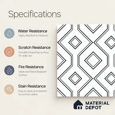 Moroccan Floor & Wall Tile TL 07638 Monochrome Diamond Linea 1 ft x 1 ft Matte Finish Vitrified Tile - 9 mm | Suitable For Bathroom, Kitchen, Entryway | Please Expect a Slight Variation of Pattern