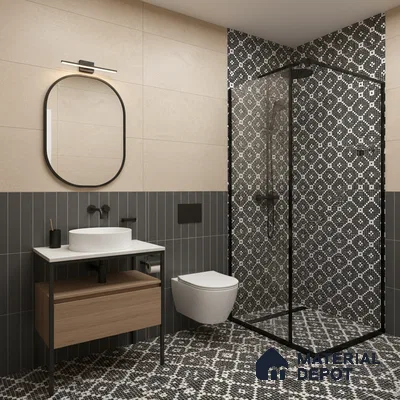 Moroccan Floor & Wall Tile TL 07639 Retro Grid 1 ft x 1 ft Matte Finish Vitrified Tile - 9 mm | Suitable For Bathroom, Kitchen, Living Area | Please Expect a Slight Variation of Pattern