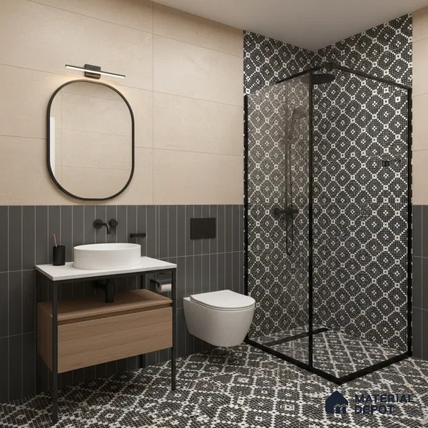 Moroccan Floor & Wall Tile TL 07639 Retro Grid 1 ft x 1 ft Matte Finish Vitrified Tile - 9 mm | Suitable For Bathroom, Kitchen, Living Area | Please Expect a Slight Variation of Pattern