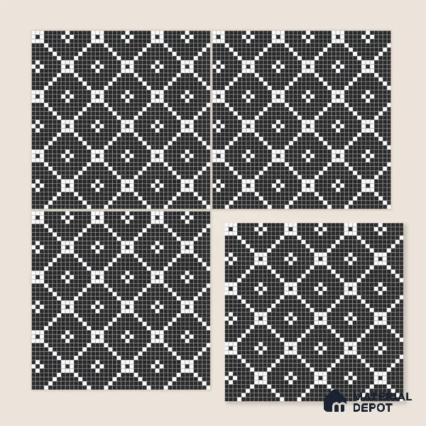 Moroccan Floor & Wall Tile TL 07639 Monochrome Retro Grid 1 ft x 1 ft Matte Finish Vitrified Tile - 9 mm | Suitable For Bathroom, Kitchen, Entryway | Please Expect a Slight Variation of Pattern