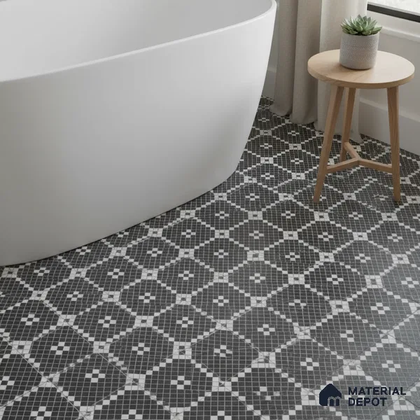 Moroccan Floor & Wall Tile TL 07639 Retro Grid 1 ft x 1 ft Matte Finish Vitrified Tile - 9 mm | Suitable For Bathroom, Kitchen, Living Area | Please Expect a Slight Variation of Pattern