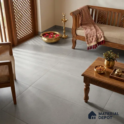 Cement Tile TL 07640 E Ghost Ash 5.24 ft x 2.6 ft Full Body Vitrified Matte Finish - 9 mm | 4 Random Design