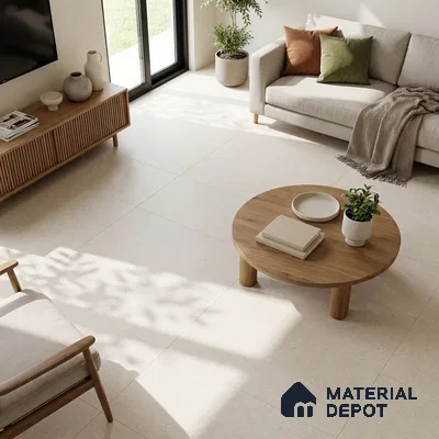 Cement Look Solids Tile TL 07640 Ghost Sand 5.24 ft x 2.6 ft Full Body Vitrified Matte Finish - 9 mm | 4 Random Design