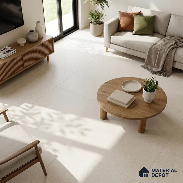 Cement Look Solids Tile TL 07640 Ghost Sand 5.24 ft x 2.6 ft Full Body Vitrified Matte Finish - 9 mm | 4 Random Design