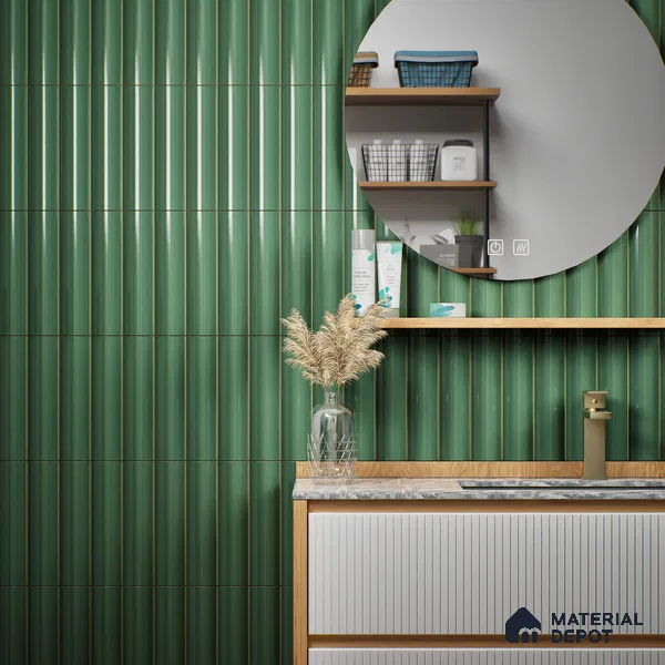 Subway Glossy Finish Pine Green Ceramic Wall Tile | TL 07644 E 12 inch x 3 inch - 9 mm | Suitable For Bathroom, Kitchen Backsplash & Restaurant