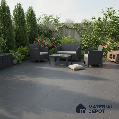 Stone Floor Tile TL 07645 F Earthstone Antracita 2 ft x 2 ft Punch Finish Anti Skid Outdoor Parking Vitrified Fullbody Tile - 16 mm | Suitable for Bathroom, Corridor, High Traffic Areas