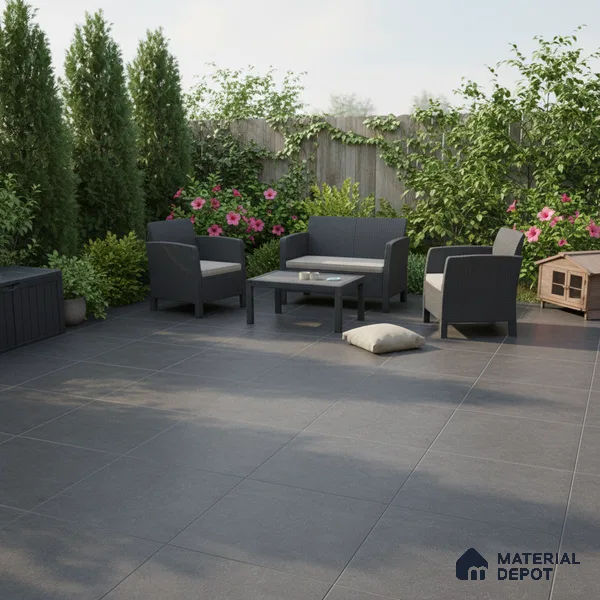 Stone Floor Tile TL 07645 F Earthstone Antracita 2 ft x 2 ft Punch Finish Anti Skid Outdoor Parking Vitrified Fullbody Tile - 16 mm | Suitable for Bathroom, Corridor, High Traffic Areas