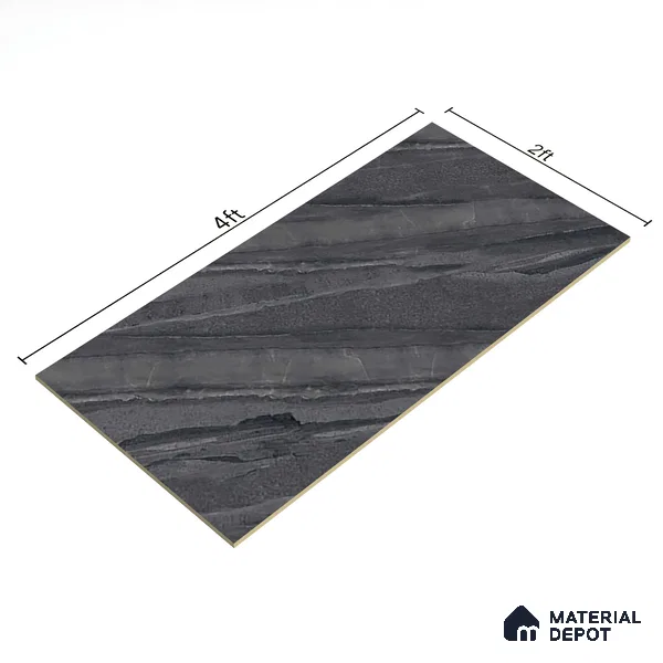 Marble Wall & Floor Tile TL 07646 C Black 4 ft x 2 ft Glue Matte Finish Vitrified Tile - 9 mm | Suitable For Living Room, Bedroom, Kitchen