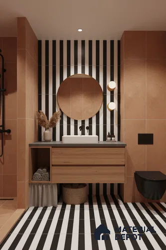 Moroccan Floor & Wall Tile TL 07648 Monochrome Urban Stripe 1 ft x 1 ft Matte Finish Vitrified Tile - 9 mm | Suitable For Bathroom, Kitchen, Entryway | Please Expect a Slight Variation of Pattern
