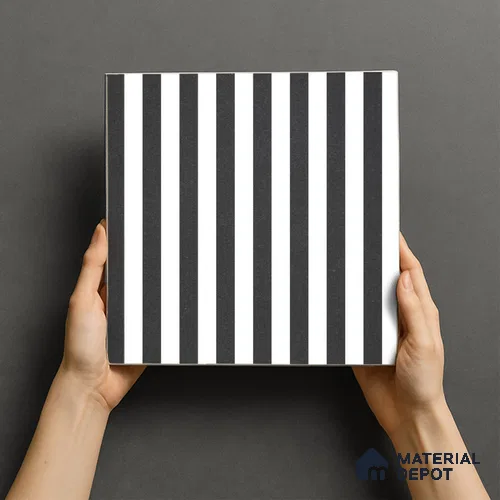 Moroccan Floor & Wall Tile TL 07648 Monochrome Urban Stripe 1 ft x 1 ft Matte Finish Vitrified Tile - 9 mm | Suitable For Bathroom, Kitchen, Entryway | Please Expect a Slight Variation of Pattern