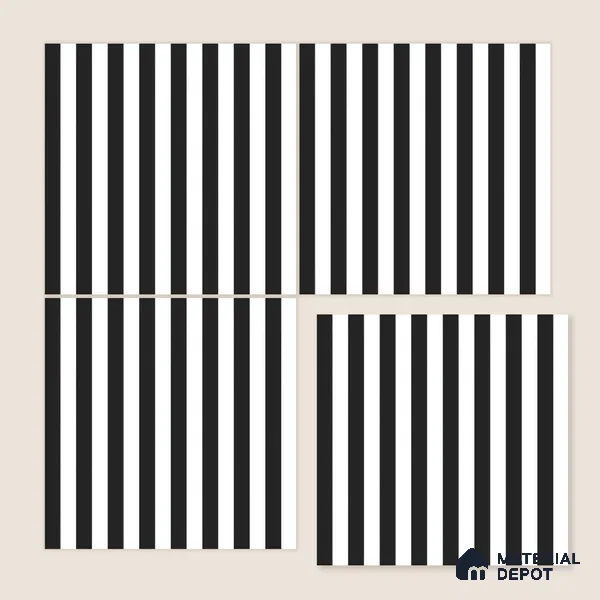 Moroccan Floor & Wall Tile TL 07648 Monochrome Urban Stripe 1 ft x 1 ft Matte Finish Vitrified Tile - 9 mm | Suitable For Bathroom, Kitchen, Entryway | Please Expect a Slight Variation of Pattern