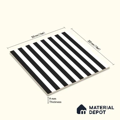Moroccan Floor & Wall Tile TL 07648 Monochrome Urban Stripe 1 ft x 1 ft Matte Finish Vitrified Tile - 9 mm | Suitable For Bathroom, Kitchen, Entryway | Please Expect a Slight Variation of Pattern