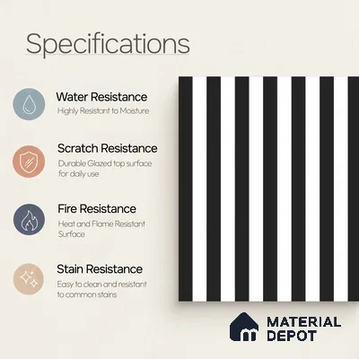 Moroccan Floor & Wall Tile TL 07648 Monochrome Urban Stripe 1 ft x 1 ft Matte Finish Vitrified Tile - 9 mm | Suitable For Bathroom, Kitchen, Entryway | Please Expect a Slight Variation of Pattern