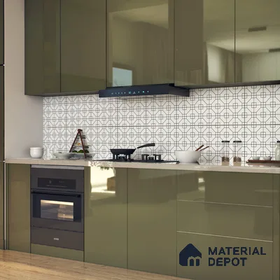 Moroccan Floor & Wall Tile TL 07649 Monochrome Geo Frame 1 ft x 1 ft Matte Finish Vitrified Tile - 9 mm | Suitable For Bathroom, Kitchen, Entryway | Please Expect a Slight Variation of Pattern