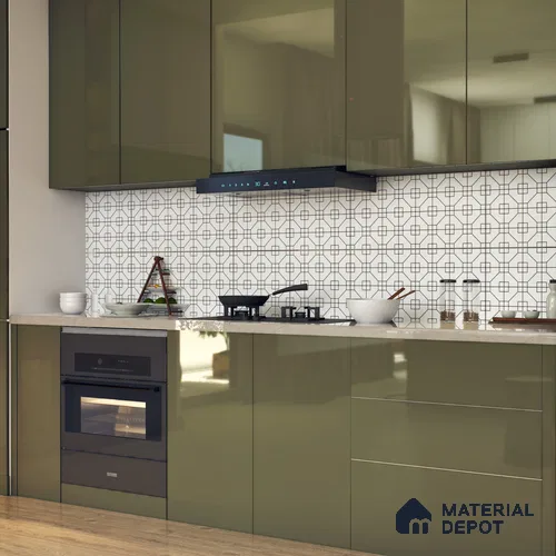 Moroccan Floor & Wall Tile TL 07649 Monochrome Geo Frame 1 ft x 1 ft Matte Finish Vitrified Tile - 9 mm | Suitable For Bathroom, Kitchen, Entryway | Please Expect a Slight Variation of Pattern