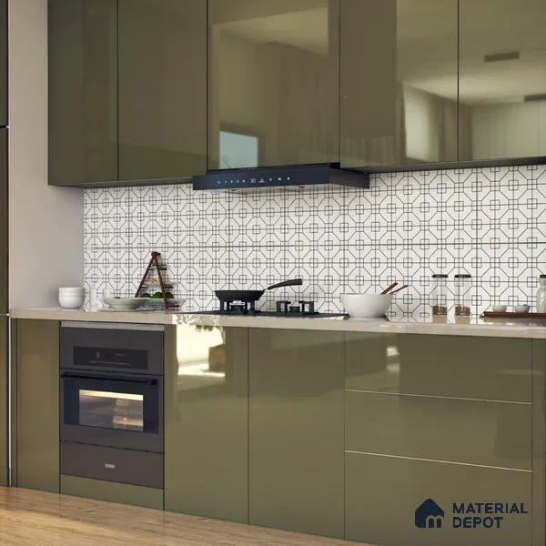 Moroccan Floor & Wall Tile TL 07649 Monochrome Geo Frame 1 ft x 1 ft Matte Finish Vitrified Tile - 9 mm | Suitable For Bathroom, Kitchen, Entryway | Please Expect a Slight Variation of Pattern