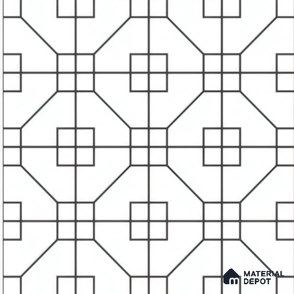 Moroccan Floor & Wall Tile TL 07649 Monochrome Geo Frame 1 ft x 1 ft Matte Finish Vitrified Tile - 9 mm | Suitable For Bathroom, Kitchen, Entryway | Please Expect a Slight Variation of Pattern