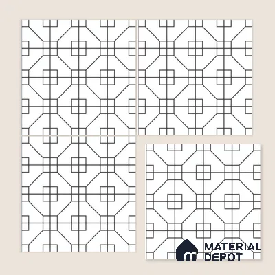 Moroccan Floor & Wall Tile TL 07649 Monochrome Geo Frame 1 ft x 1 ft Matte Finish Vitrified Tile - 9 mm | Suitable For Bathroom, Kitchen, Entryway | Please Expect a Slight Variation of Pattern