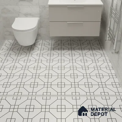 Moroccan Floor & Wall Tile TL 07649 Monochrome Geo Frame 1 ft x 1 ft Matte Finish Vitrified Tile - 9 mm | Suitable For Bathroom, Kitchen, Entryway | Please Expect a Slight Variation of Pattern