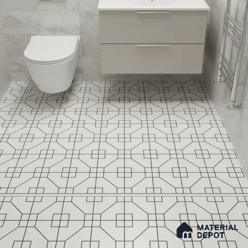 Moroccan Floor & Wall Tile TL 07649 Monochrome Geo Frame 1 ft x 1 ft Matte Finish Vitrified Tile - 9 mm | Suitable For Bathroom, Kitchen, Entryway | Please Expect a Slight Variation of Pattern
