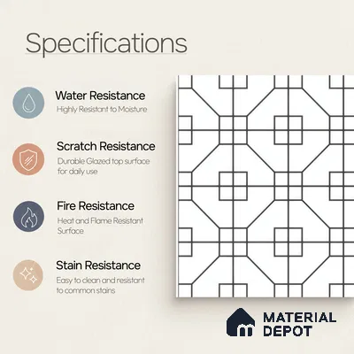 Moroccan Floor & Wall Tile TL 07649 Monochrome Geo Frame 1 ft x 1 ft Matte Finish Vitrified Tile - 9 mm | Suitable For Bathroom, Kitchen, Entryway | Please Expect a Slight Variation of Pattern