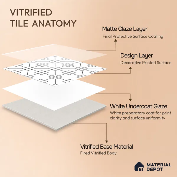 Moroccan Floor & Wall Tile TL 07649 Monochrome Geo Frame 1 ft x 1 ft Matte Finish Vitrified Tile - 9 mm | Suitable For Bathroom, Kitchen, Entryway | Please Expect a Slight Variation of Pattern