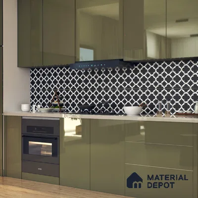 Moroccan Floor & Wall Tile TL 07650 Monochrome Arabesque Star 1 ft x 1 ft Matte Finish Vitrified Tile - 9 mm | Suitable For Bathroom, Kitchen, Entryway | Please Expect a Slight Variation of Pattern