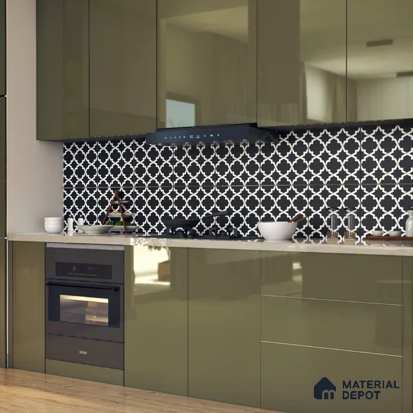 Moroccan Floor & Wall Tile TL 07650 Monochrome Arabesque Star 1 ft x 1 ft Matte Finish Vitrified Tile - 9 mm | Suitable For Bathroom, Kitchen, Entryway | Please Expect a Slight Variation of Pattern