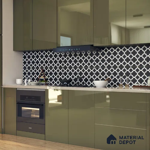Moroccan Floor & Wall Tile TL 07650 Monochrome Arabesque Star 1 ft x 1 ft Matte Finish Vitrified Tile - 9 mm | Suitable For Bathroom, Kitchen, Entryway | Please Expect a Slight Variation of Pattern