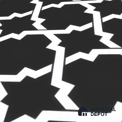 Moroccan Floor & Wall Tile TL 07650 Monochrome Arabesque Star 1 ft x 1 ft Matte Finish Vitrified Tile - 9 mm | Suitable For Bathroom, Kitchen, Entryway | Please Expect a Slight Variation of Pattern