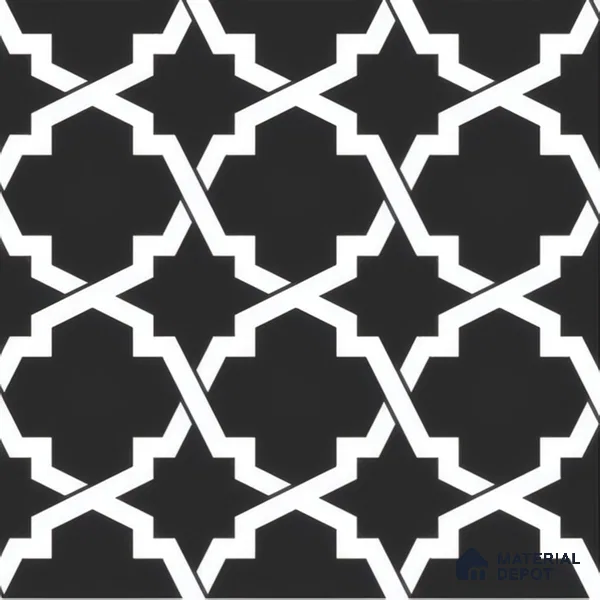 Moroccan Floor & Wall Tile TL 07650 Monochrome Arabesque Star 1 ft x 1 ft Matte Finish Vitrified Tile - 9 mm | Suitable For Bathroom, Kitchen, Entryway | Please Expect a Slight Variation of Pattern